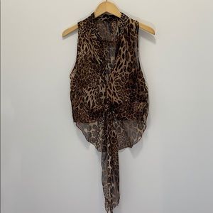 Hot kiss sheer leopard print hi-lo blouse